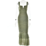Mermaid Ruched Mesh Maxi Dress - View 10 | Lwiis