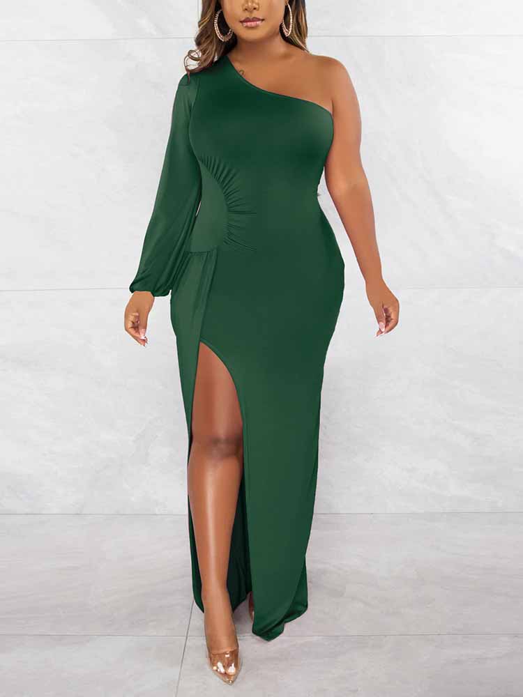 One Shoulder Maxi Dress with Slit - View 11 | Lwiis