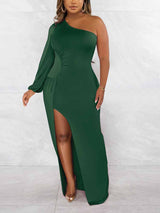 One Shoulder Maxi Dress with Slit - View 10 | Lwiis