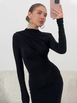 Elegant long sleeve mock neck maxi dress - View 6 | Lwiis