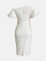 Rose Jacquard Midi Dress with Asymmetrical Neckline - View 11 | Lwiis