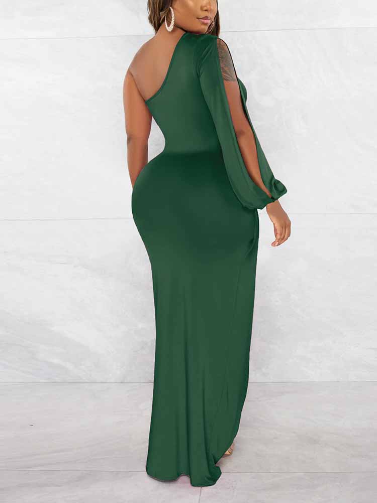 One Shoulder Maxi Dress with Slit - View 12 | Lwiis