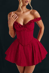 Frilled off shoulder mini dress - View 9 | Lwiis