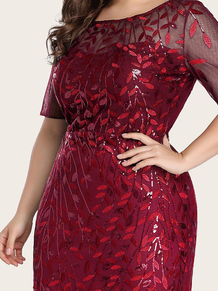 Sequin leaf pattern mermaid maxi dress with scoop neck - View 15 | Lwiis
