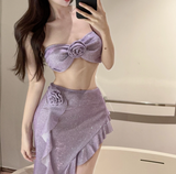 New Style Floral Tube Top Three Piece Swimsuit