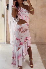 Floral print one-shoulder maxi dress with asymmetrical neckline and ruffled hem - View 7 | Lwiis