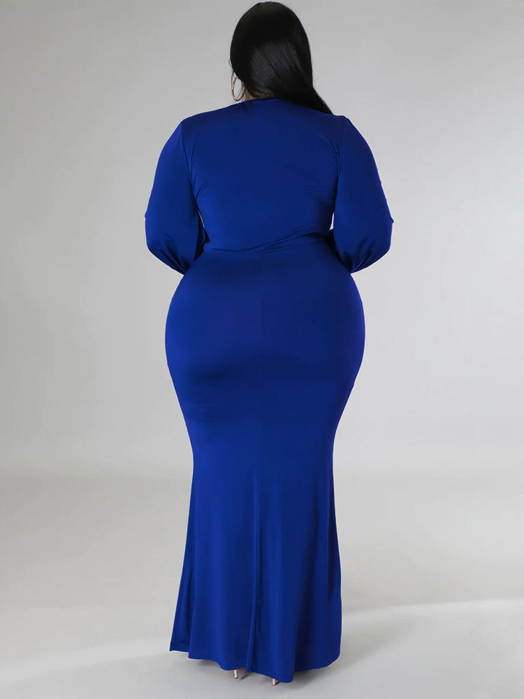 Mermaid maxi dress with V-neck and puff sleeves - View 18 | Lwiis