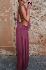 Solid Halter Neck Maxi Dress - View 6 | Lwiis