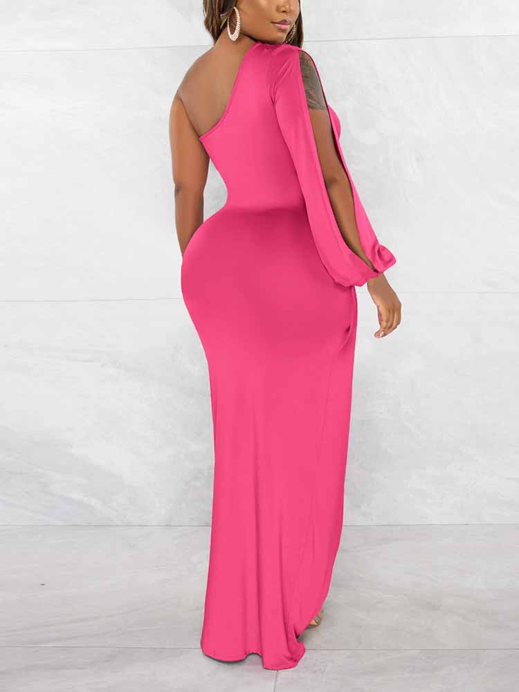 One Shoulder Maxi Dress with Slit - View 15 | Lwiis