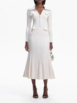 Ribbed knit maxi dress with long sleeves and collared V-neck - View 8 | Lwiis