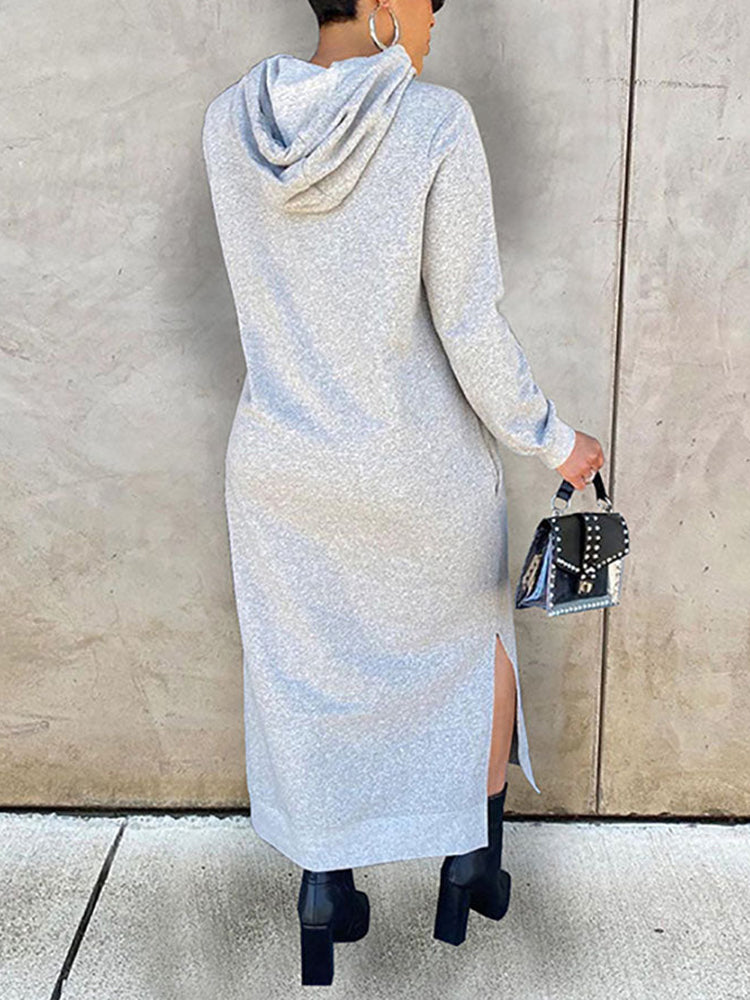 Hooded maxi dress with pockets - View 9 | Lwiis