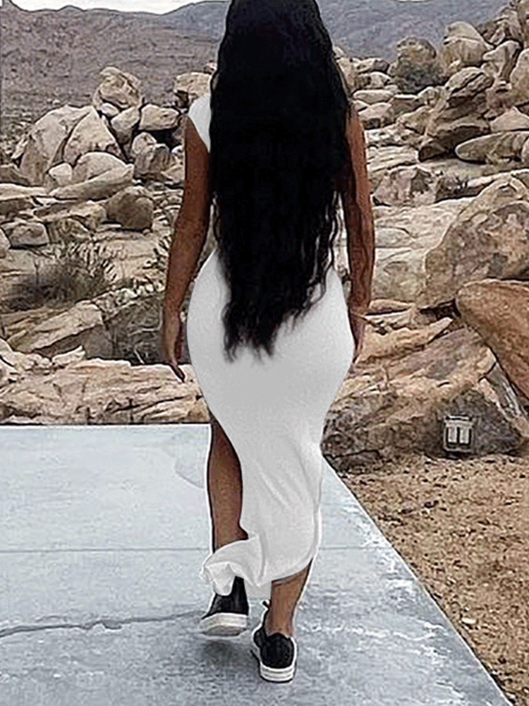One shoulder maxi dress with high slit - View 12 | Lwiis