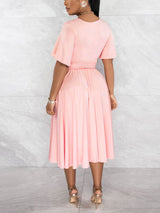 Green midi dress with V-neck and flutter sleeves - View 6 | Lwiis