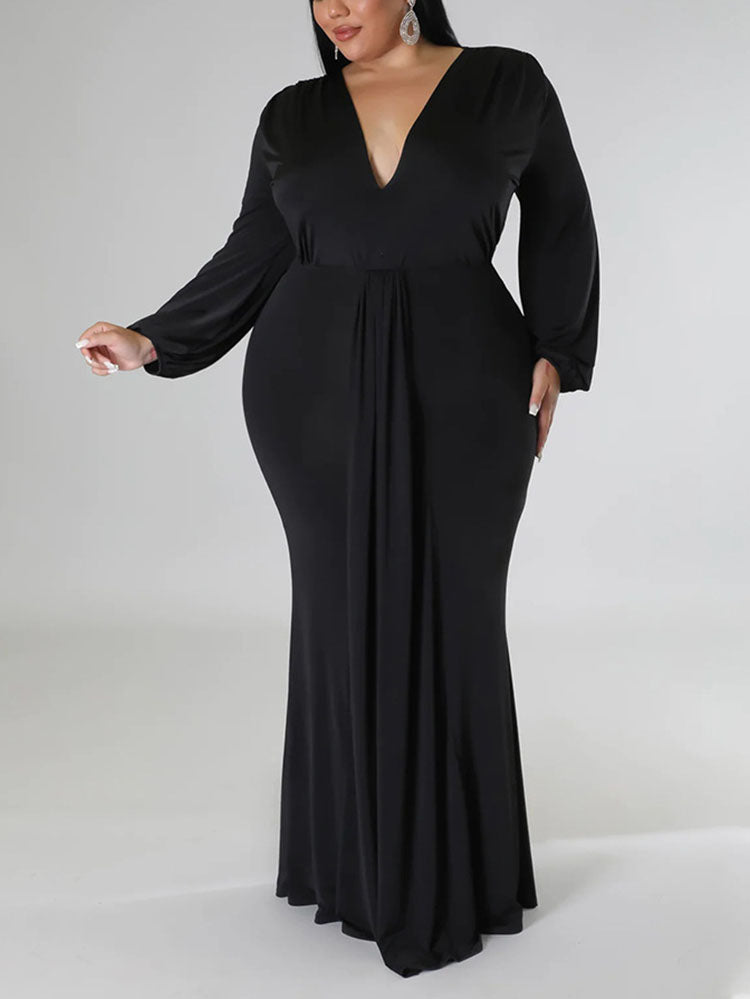 Mermaid maxi dress with V-neck and puff sleeves - View 9 | Lwiis