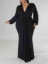 Mermaid maxi dress with V-neck and puff sleeves - View 9 | Lwiis