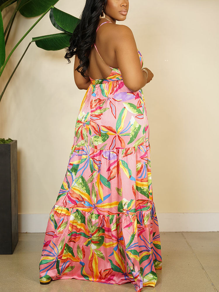 Floral maxi dress with criss-cross back straps - View 7 | Lwiis
