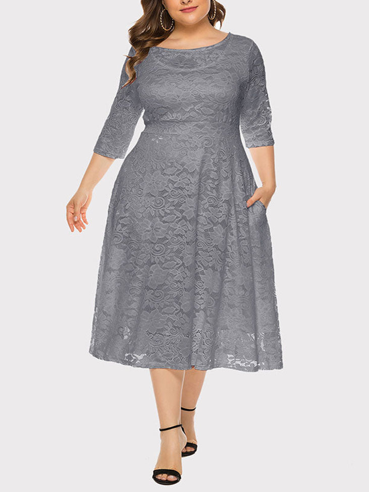 Lace A-Line Midi Dress - View 33 | Lwiis