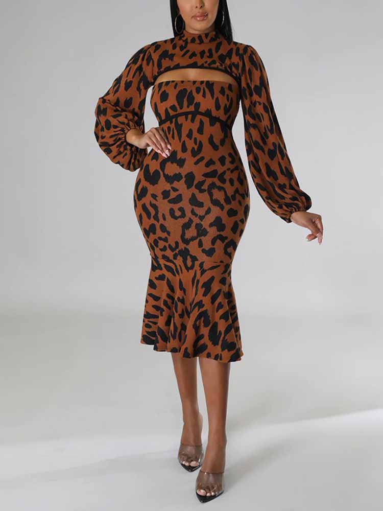 Leopard print midi dress - View 6 | Lwiis