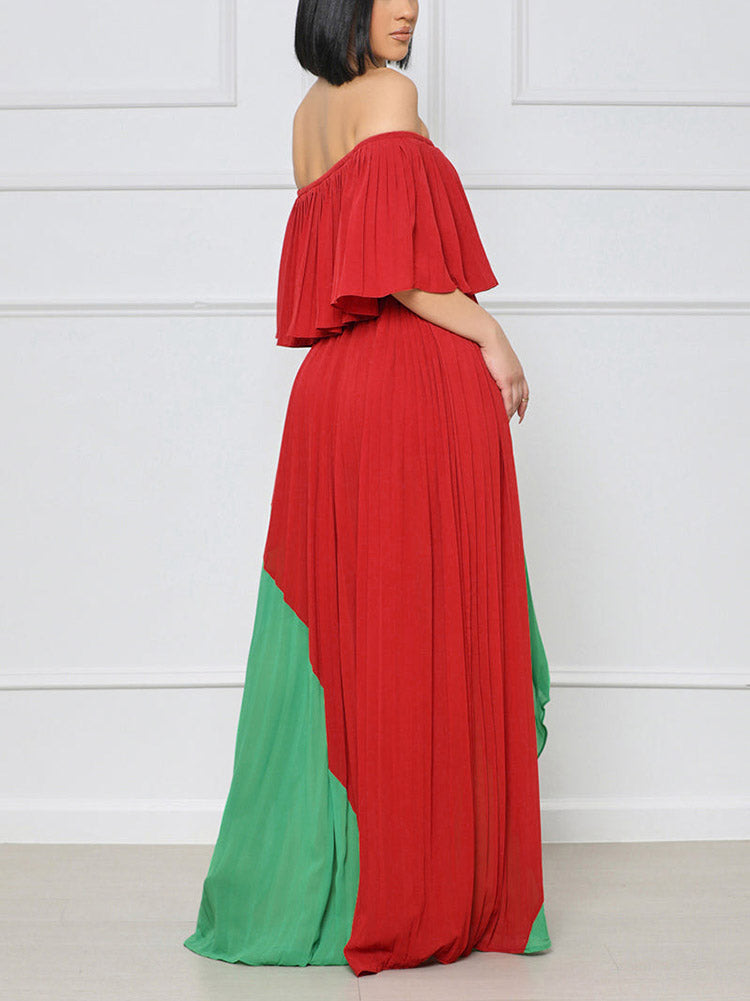Off shoulder ruffle pleated maxi dress - View 6 | Lwiis