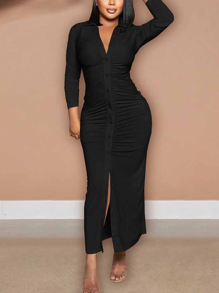 Collared Button Down Maxi Dress - View 7 | Lwiis