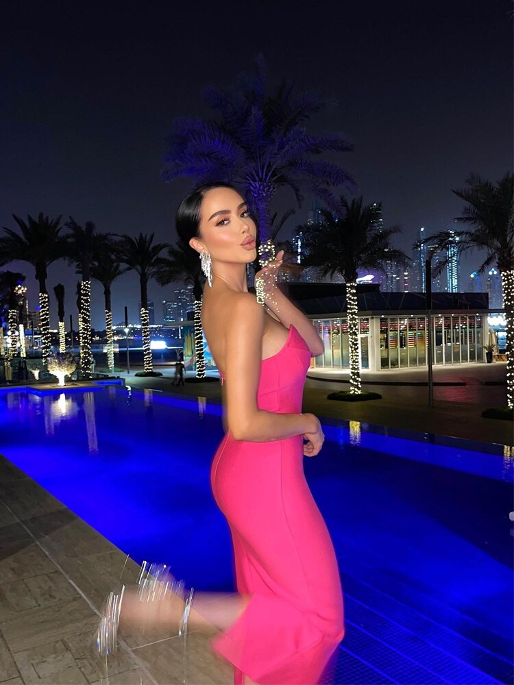 Women's strapless midi dress with sweetheart neckline - View 6 | Lwiis