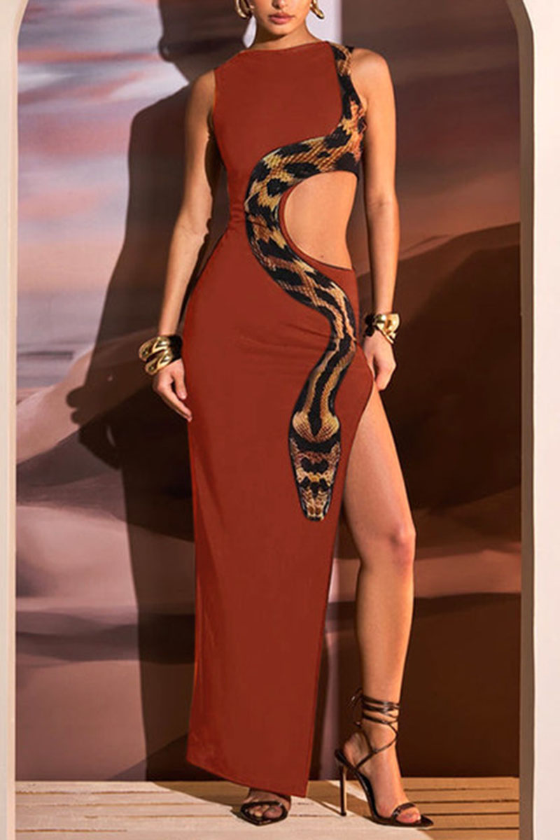 snake print maxi tank dress - View 8 | Lwiis