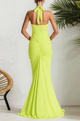 Halter neck ruched maxi dress - View 6 | Lwiis
