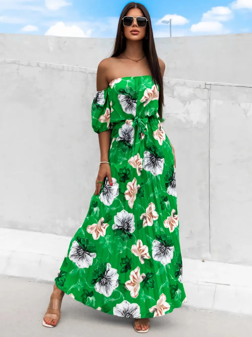 Floral Off-Shoulder Midi Dress - View 13 | Lwiis