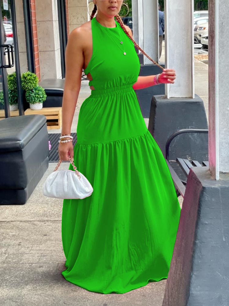 Halter Neck Maxi Dress - View 8 | Lwiis