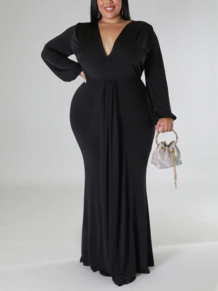 Mermaid maxi dress with V-neck and puff sleeves - View 8 | Lwiis
