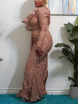 Sequin One Shoulder Ruffle Maxi Dress - View 8 | Lwiis