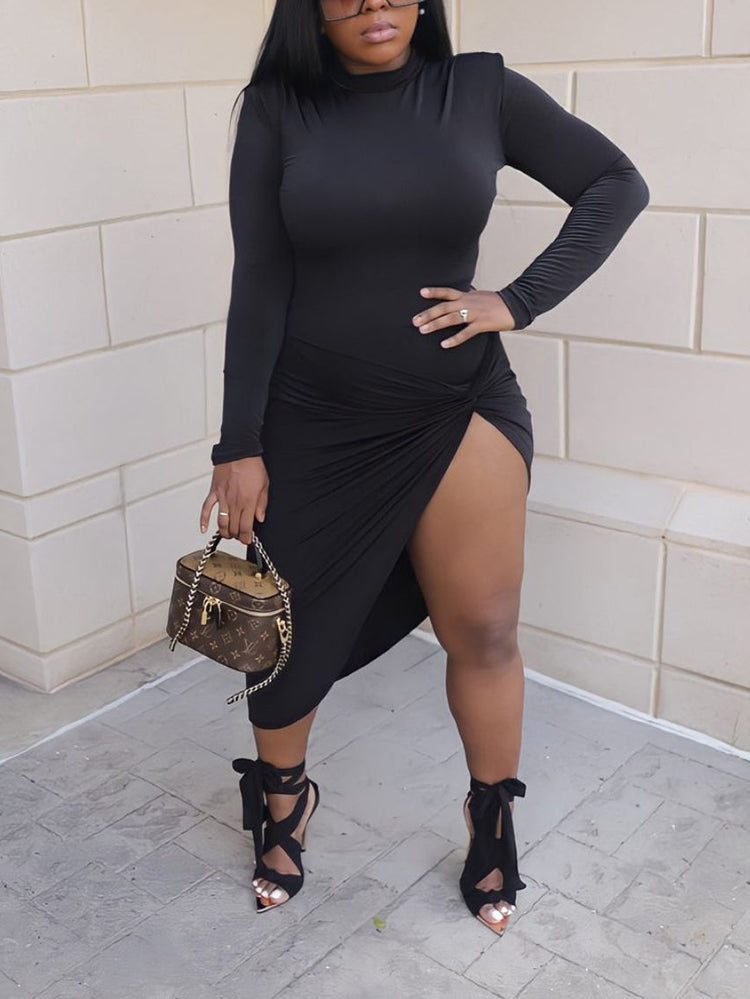 Long Sleeve Mock Neck Knit Dress - View 8 | Lwiis