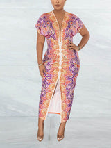 Abstract print ruched midi dress - View 10 | Lwiis