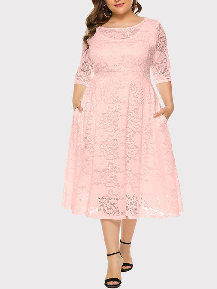 Lace A-Line Midi Dress - View 14 | Lwiis