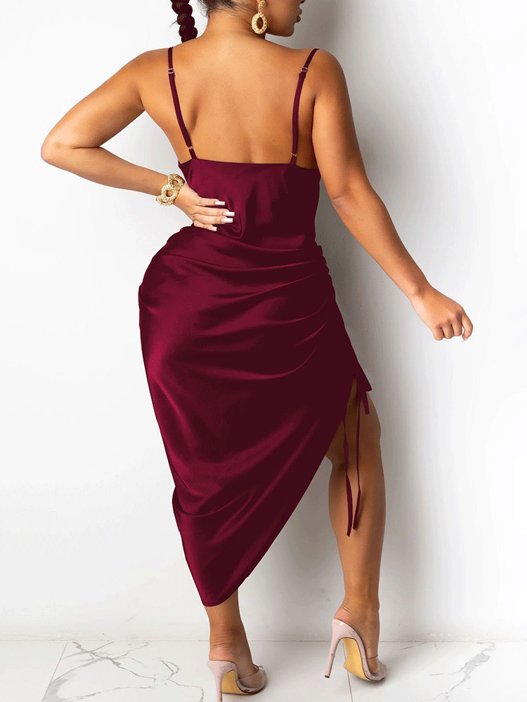Satin midi dress with cowl neckline - View 12 | Lwiis