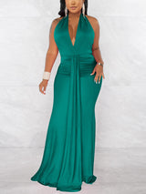 Elegant halter neck ruched maxi dress - View 9 | Lwiis