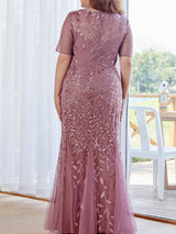 Sequin leaf pattern mermaid maxi dress with scoop neck - View 8 | Lwiis