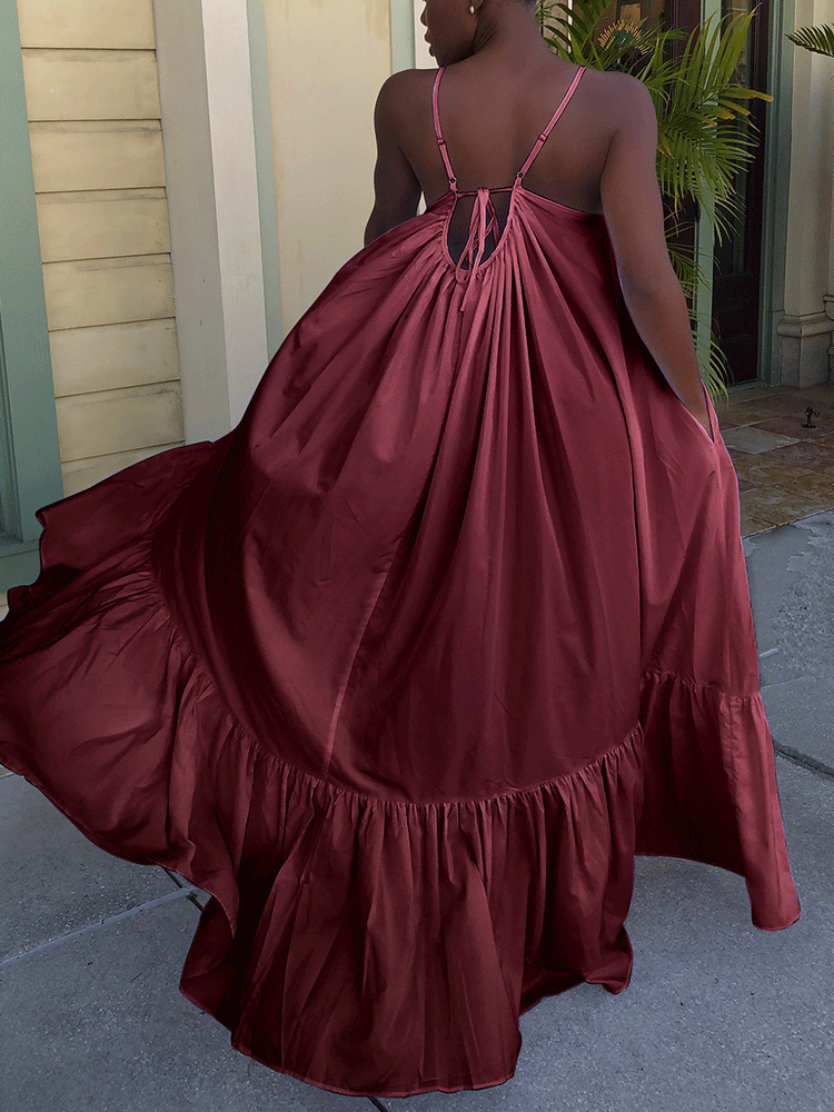 Spaghetti strap maxi dress with ruffled hem - View 7 | Lwiis
