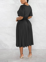 Green midi dress with V-neck and flutter sleeves - View 9 | Lwiis