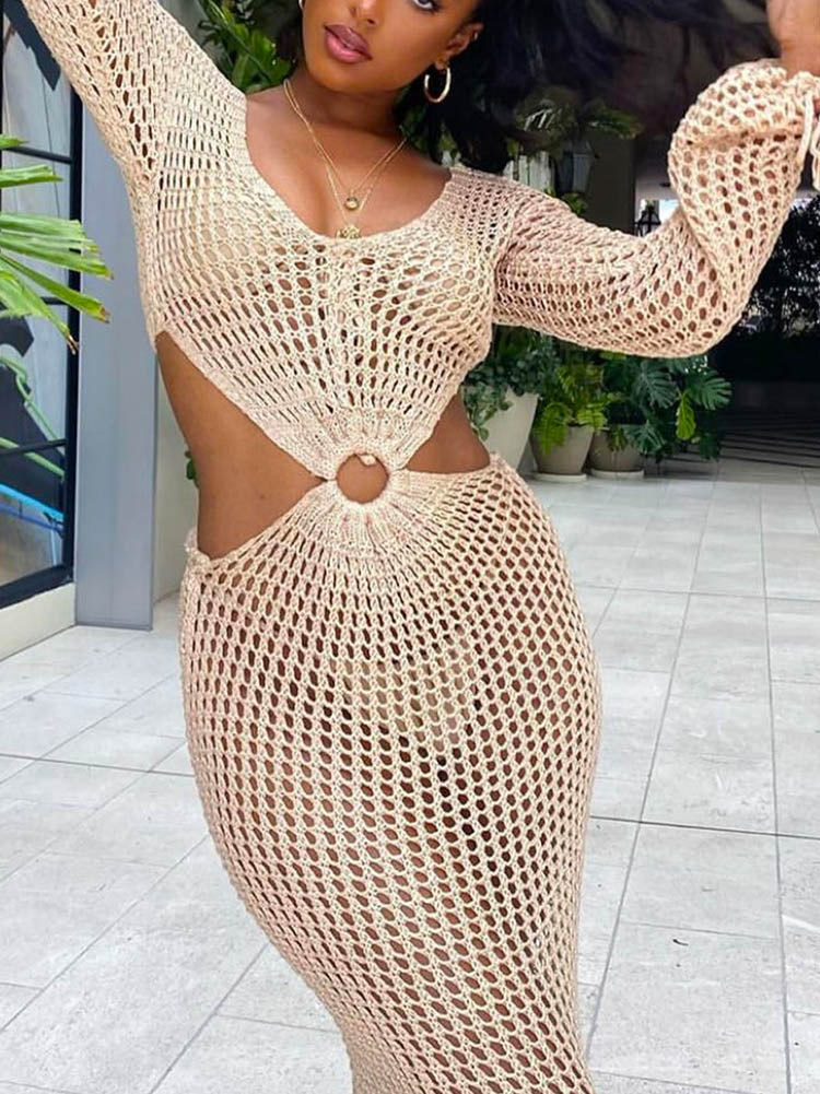 Crochet maxi dress with V-neckline and tassel accents - View 16 | Lwiis