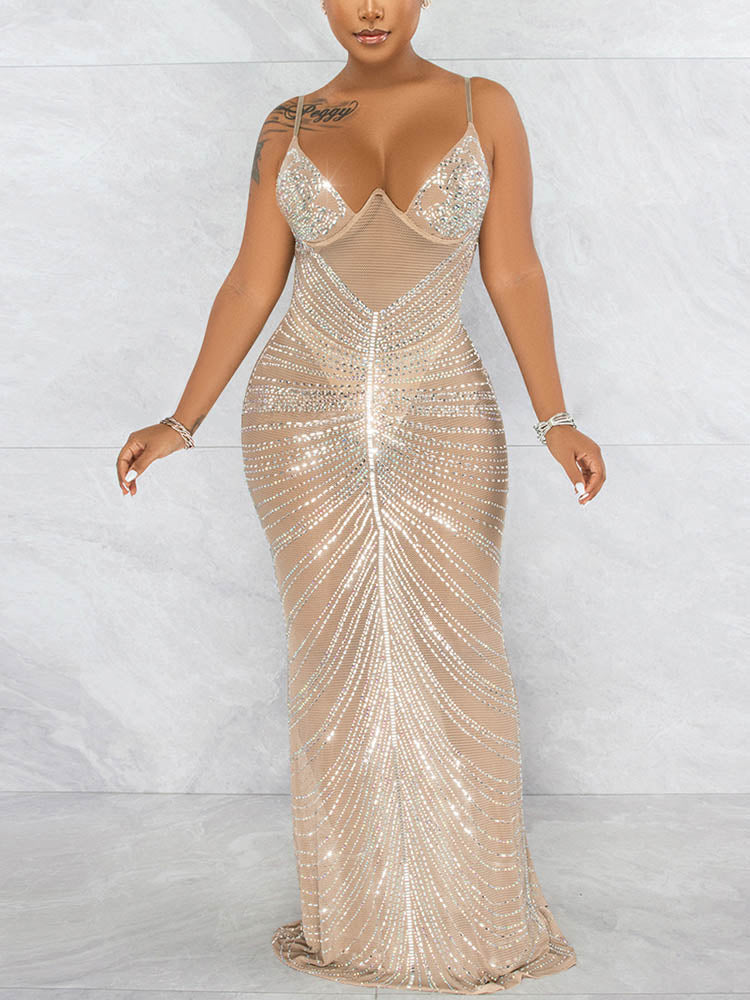 Rhinestone embellished maxi dress - View 7 | Lwiis