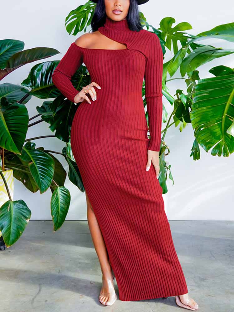 Elegant cut out maxi dress with high slit - View 16 | Lwiis