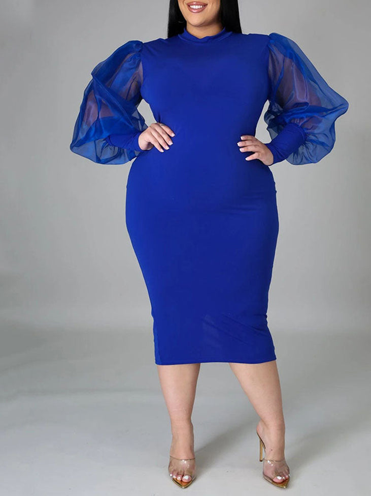 Lantern Sleeve Midi Dress - View 7 | Lwiis