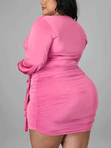 Ruched V-Neck Mini Dress - View 13 | Lwiis