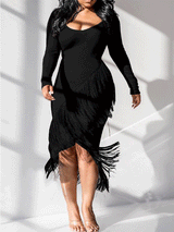 Fitted Tassel Midi Dress - View 12 | Lwiis