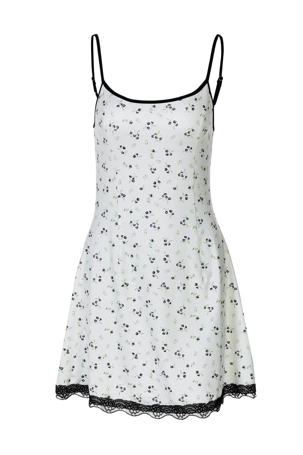 Polka dot print mini dress with lace trim and spaghetti straps - View 6 | Lwiis