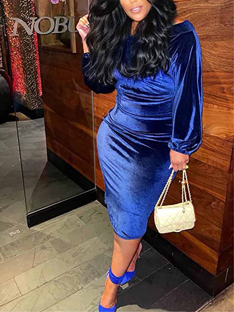 Velvet Off Shoulder Midi Dress - View 6 | Lwiis