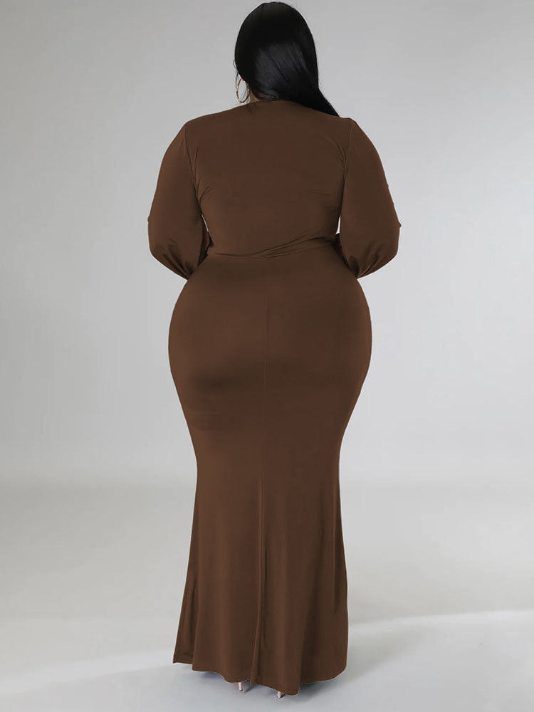 Mermaid maxi dress with V-neck and puff sleeves - View 27 | Lwiis