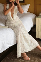 Floral textured hem halter cowl neckline maxi dress - View 8 | Lwiis