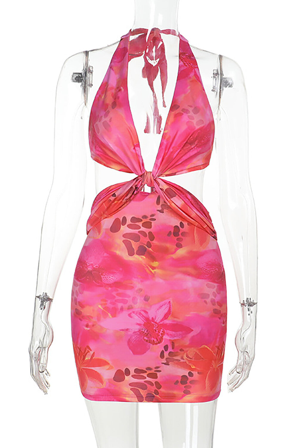 Floral print halter neck mini dress with cutout detail - View 9 | Lwiis